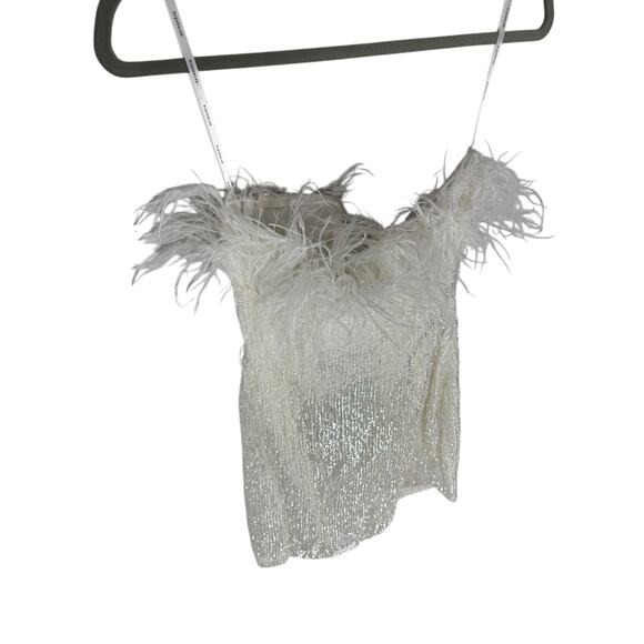 Retrofete Torin Sequin Feather Mini Dress Strapless Party Bridal Vegas NYE S - Picture 8 of 10